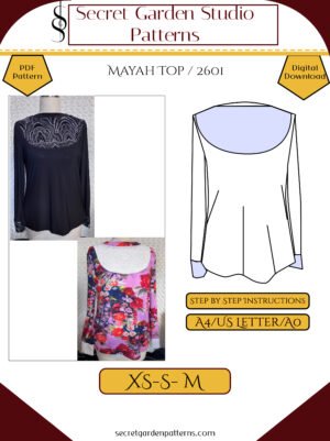 Mayah top 2601 cover xs-m 2 Women's top pattern cover for the Mayah Top