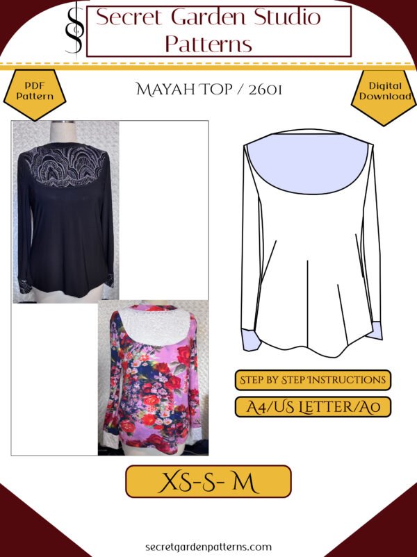 Mayah top 2601 cover xs-m 2 Women's top pattern cover for the Mayah Top